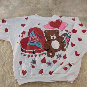 Vintage Sweet Hearts Teddy Bear Crewneck Sweater Size Medium